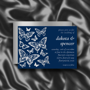 Invitation Mariage chic papillon   Navy Blue and Silver Grey