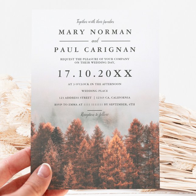 Invitation Mariage chic photo forêt de pins automne hiver (Créateur téléchargé)