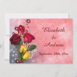 Invitation Mariage Chic Roses Rouges & Jaunes
