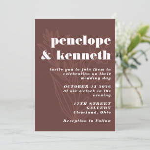 Invitation Mariage Chic Rustique Terracotta Floral Ligne Art