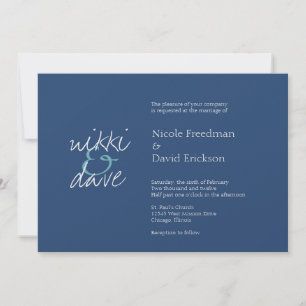 Invitation Mariage chic simple de bleu marine d'élégance de