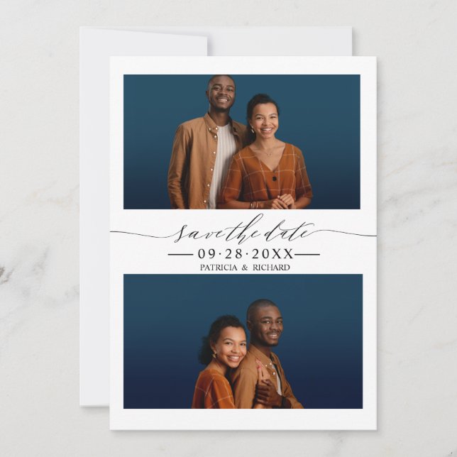Invitation Mariage Chic Simple Enregistrer La Date 2 Photo Co (Devant)