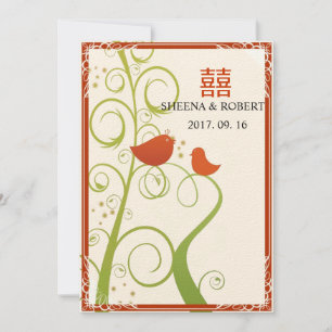 Invitation Mariage chinois aux Inséparables sur les arbres à 