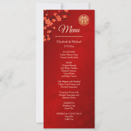 Invitation MARIAGE CHINOIS BILINGUE Fleur de Cerisier Rouge