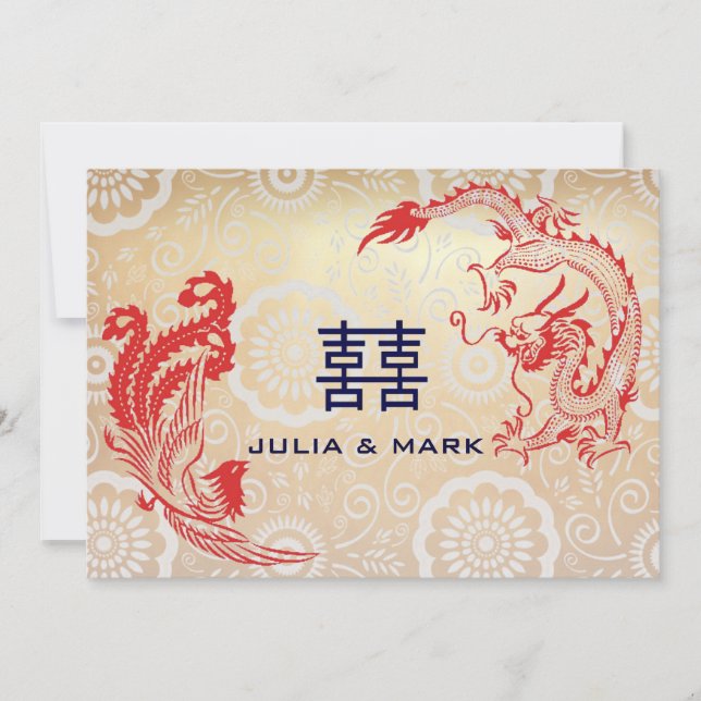 Invitation Mariage chinois Dragon-Phoenix moderne (Devant)