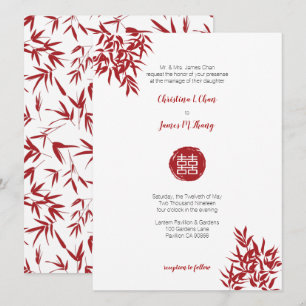 Invitation Mariage chinois moderne en bambou rouge double bon