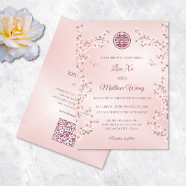 Invitation Mariage chinois QR Code Blush rose Cherry Blossom