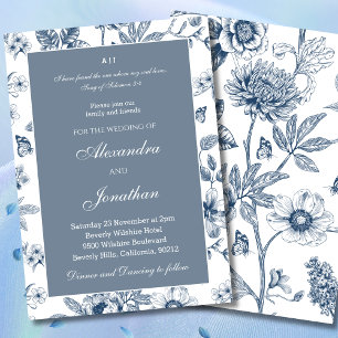Invitation Mariage Chrétien à Motifs Floraux Bleus Chinoiseri