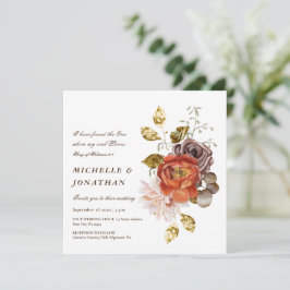 Invitation Mariage Chrétien Floral Orange Blush Or Brûlé