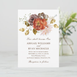 Invitation Mariage Chrétien Floral Orange Blush Or Brûlé