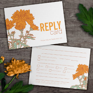 Invitation Mariage chrysanthemum orange mariage repas RSVP