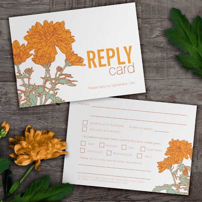 Invitation Mariage chrysanthemum orange mariage repas RSVP (Créateur téléchargé)