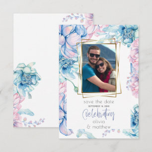 Invitation Mariage   Ciel Bleu et Bubblegum Pink Peonies