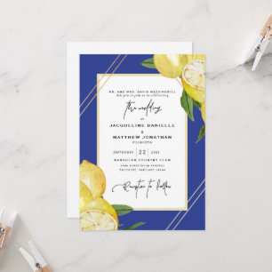 Invitation Mariage citron bleu et aquarelle tropicale