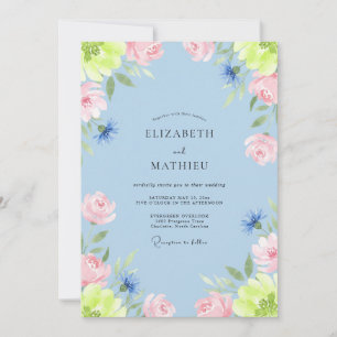 Invitation Mariage Citron Rose Péonie