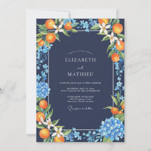 Invitation Mariage Citrus Eucalyptus Orange Navy