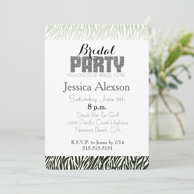Invitation Mariage civil avec impression zèbre verte et noire (Debout devant)