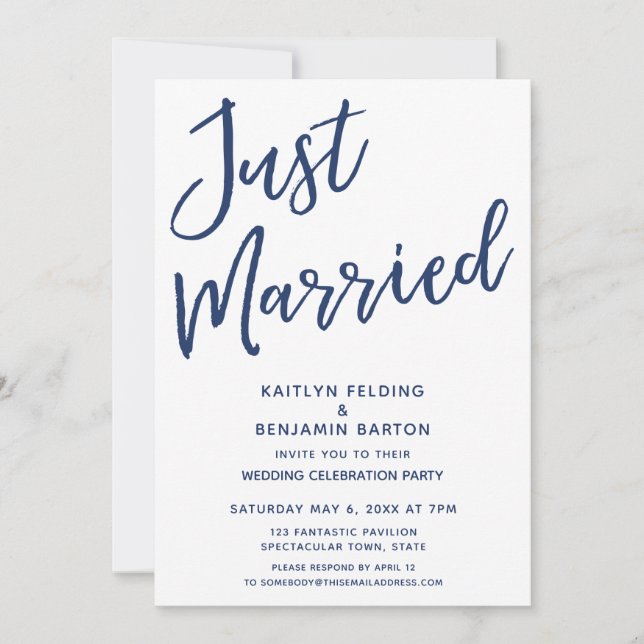 Invitation Mariage civil Navy Moderne Réception uniquement (Devant)