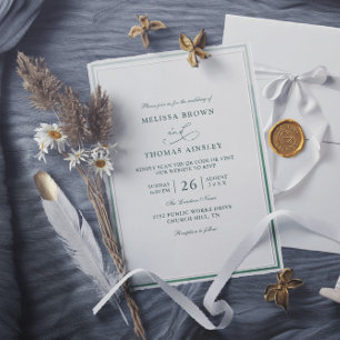 Invitation Mariage classique à code QR Monogramme vert budget