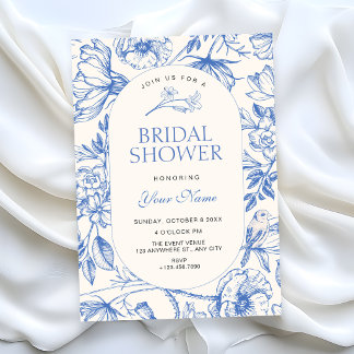 Invitation Mariage classique artistique floral bleu