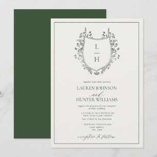 Invitation Mariage classique avec monogramme et blason de fle