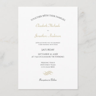 Invitation Mariage classique blanc et or simple