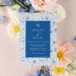 Invitation Mariage classique bleu Floral Toile