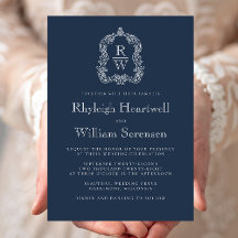Mariage classique bleu marine au blason monogramme