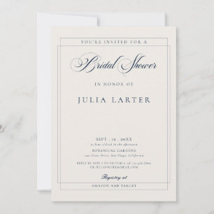 Invitation Mariage Classique Bleu Nuit Ivoire Calligraphie Fê