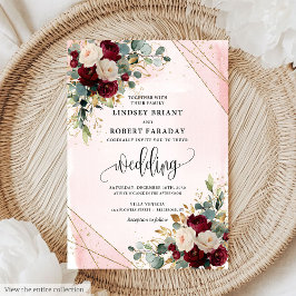 Invitation Mariage classique Boho Bourgogne or Blush Fleurs