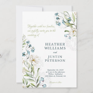 Invitation Mariage classique botanique bleu et vert