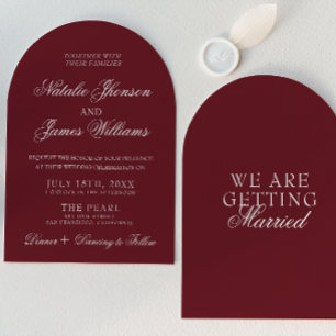 Invitation Mariage Classique Bourgogne Profond Argent Ancien