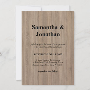 Invitation Mariage Classique Brun de Base Grain de Bois Doux
