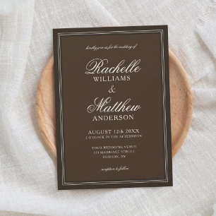 Invitation Mariage Classique Brun Foncé Vieille Fortune