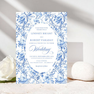 Invitation Mariage Classique Chic Toile de Jouy Rose Navy Sop