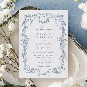 Invitation Mariage classique de couleur bleue victorienne