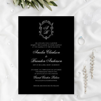 Invitation Mariage classique de crête noire et blanche