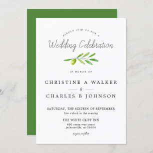 Invitation Mariage classique de script de branche d'olive