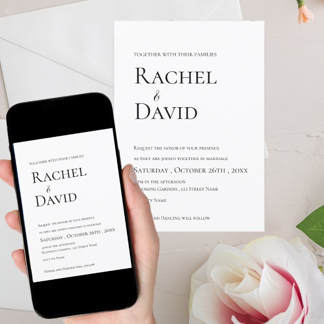 Invitation Mariage classique de typographie noir blanc élégan (Classic Black White Elegant Typography Wedding Invitation)