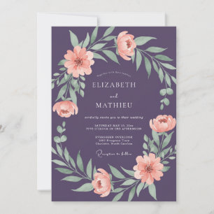 Invitation Mariage Classique Deep Purple Pivoine