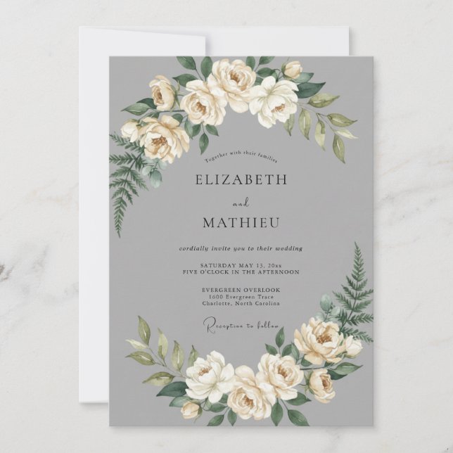 Invitation Mariage Classique Distingué Gris (Devant)