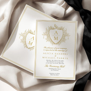 Invitation Mariage classique élégant blason monogramme or