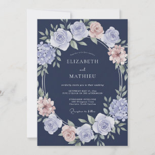 Invitation Mariage Classique Élégant Bleu Marine