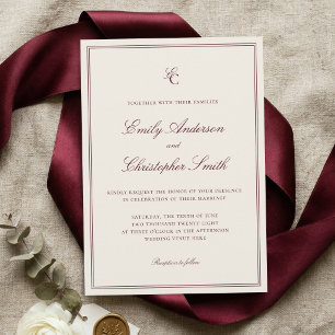 Invitation Mariage Classique Élégant en Bourgogne et Crème