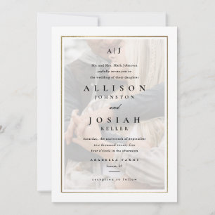 Invitation Mariage Classique Élégant Photo Or