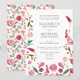 Invitation Mariage classique Elegant Rose Aquarelle Fleurs
