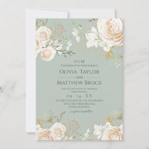 Invitation Mariage Classique & Élégant Vert Sauge Floral