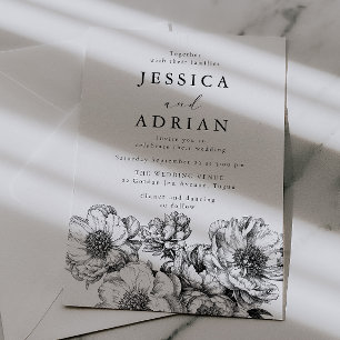 Invitation Mariage Classique en Ligne Artistique Pivoine Noir