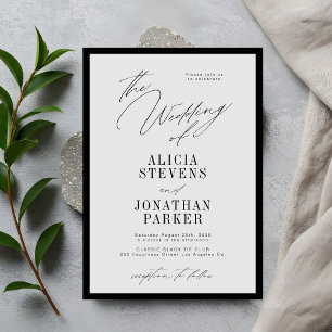 Invitation Mariage classique en typographie formelle noire et