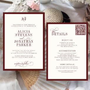 Invitation Mariage classique en vieux bordeaux et ivoire